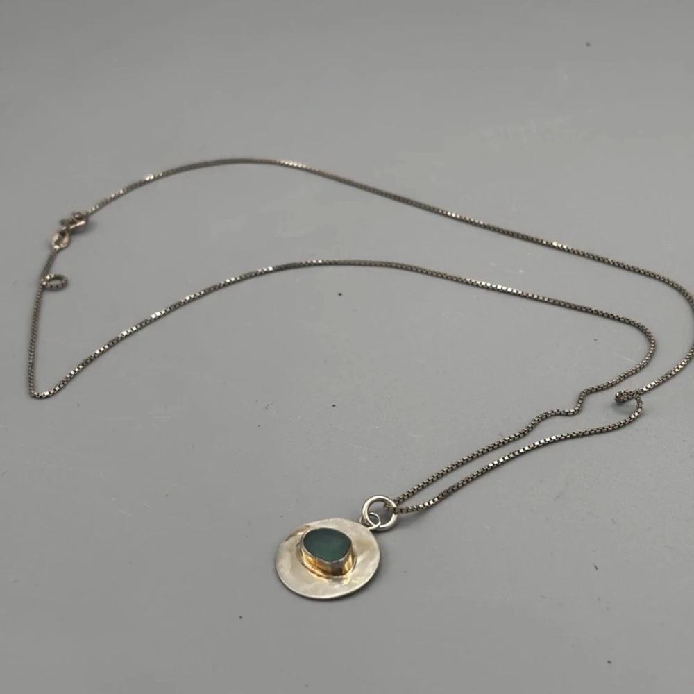 Aqua Blue Sea Glass Sterling Silver Necklace